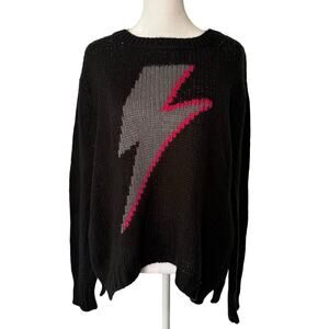 Wooden Ships black knit pink & gray lightning bolt crewneck sweater size XS